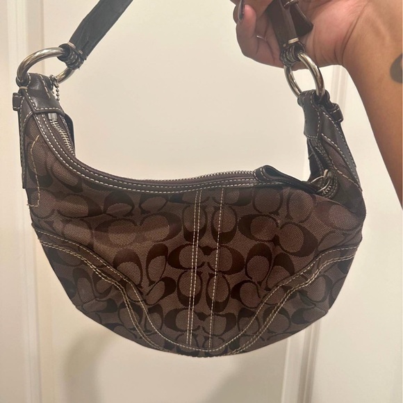 Coach Dark Brown Patterned Hobo Bag